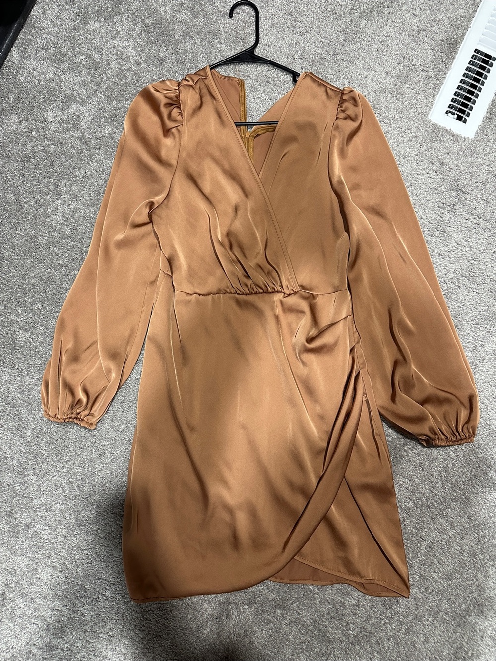 SHEIN Camel Satin Wrap Long-Sleeve Mini Dress